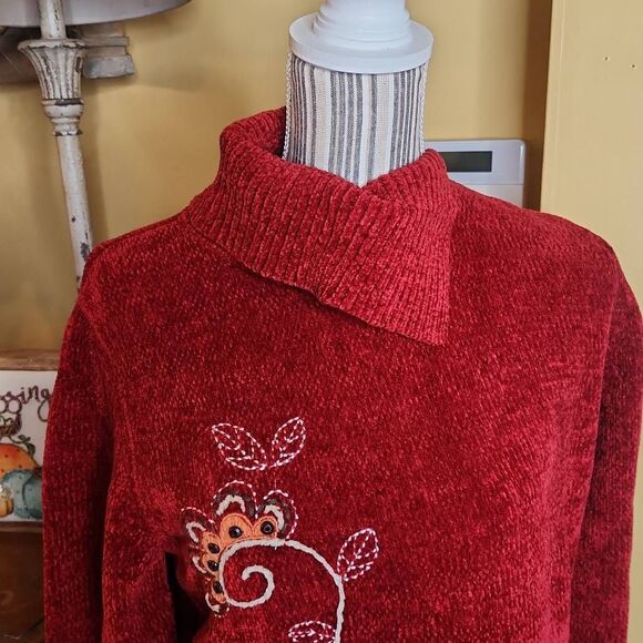 Alfred Dunner chenille floral embroidered turtleneck rust women's size Small - Picture 3 of 5